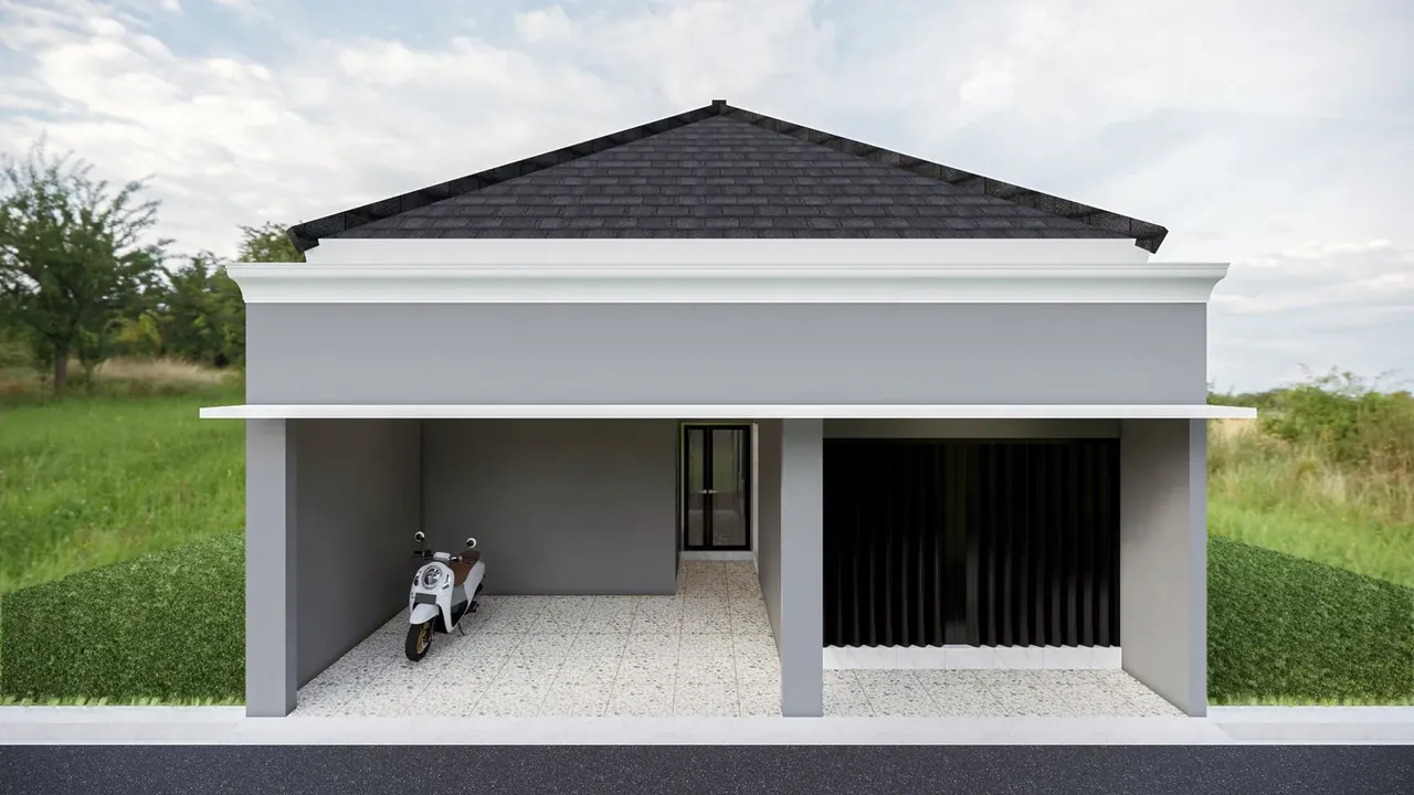 Visualisasi fasad Violet in D'Kost dengan carport